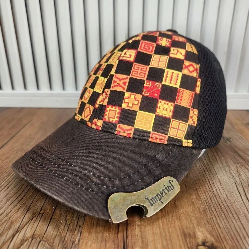 Imperial Pura Vida Hat Cap Snapback Black Colorful Mesh Check Bottle Opener Beer
